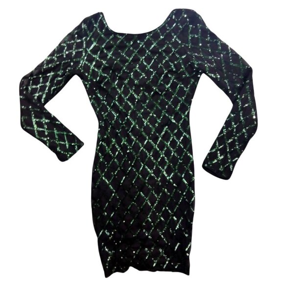 Forever 21 Long sleeve Black and Green Diamond Pattern Sequin Dress - Picture 4 of 14